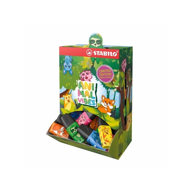 Stabilo Boss Mini Animal Vibes Expositor con 50 Mini Marcadores Fluorescentes - Trazo entre 2 y 5mm - Tinta con Base de Agua