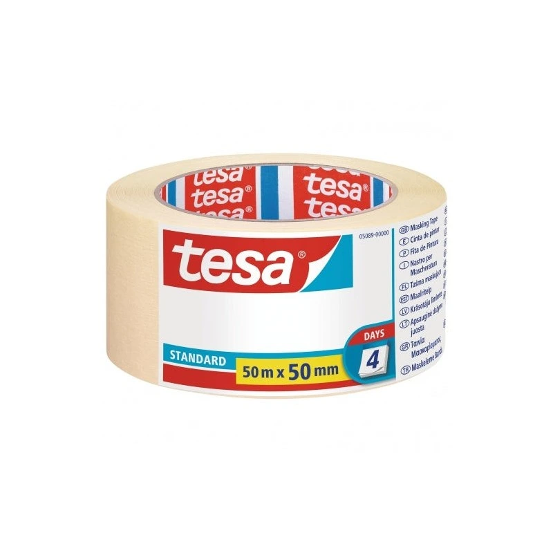 Ruban adhésif pour peintre Tesa Standard 50 mm x 50 m - En papier - Sans solvant - Ne laisse aucun résidu