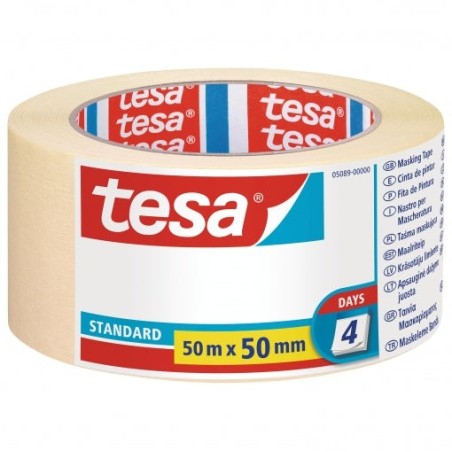 Tesa Standard Painter's Tape 50mm x 50m - Made of Paper - Solvent Free - Leaves No Residue