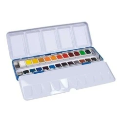 Milan Art Estuche Metalico de 24 Acuarelas Medio Godet - Opacos y Resistentes a la Luz - Mezclables - Bandeja Abatible