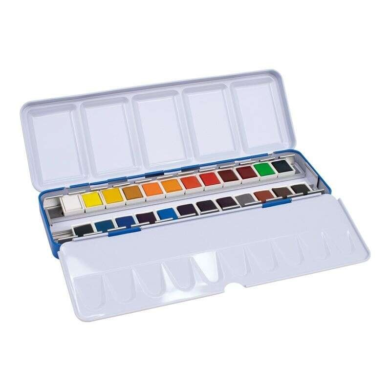 Milan Art Estuche Metalico de 24 Acuarelas Medio Godet - Opacos y Resistentes a la Luz - Mezclables - Bandeja Abatible