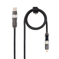 Nanocable Cable USB-C 4 en 1 - Soporta hasta 27W - Longitud 1m - Adaptador USB-A y Lightning Integrado - Pantalla Digital
