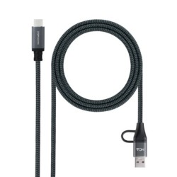 Câble Nanocable USB 3.2 Gen2x2 5A/100W - USB-C + USB-A/M vers USB-C/M - 1,5m - Couleur Gris