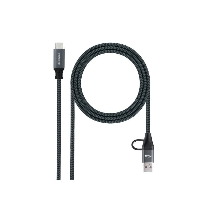 Câble Nanocable USB 3.2 Gen2x2 5A/100W - USB-C + USB-A/M vers USB-C/M - 1,5m - Couleur Gris