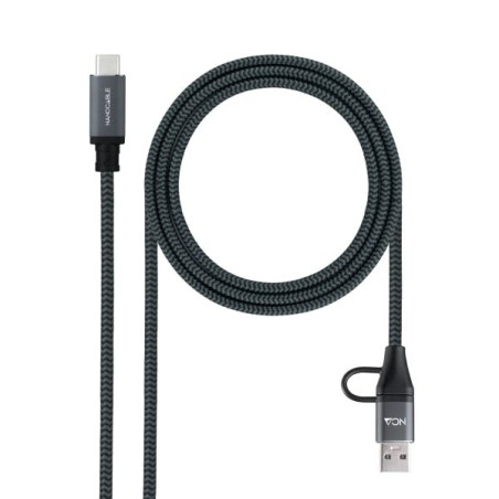 Cabo Nanocable USB 3.2 Gen2x2 5A/100W - USB-C + USB-A/M para USB-C/M - 1,5m - Cor Cinzenta
