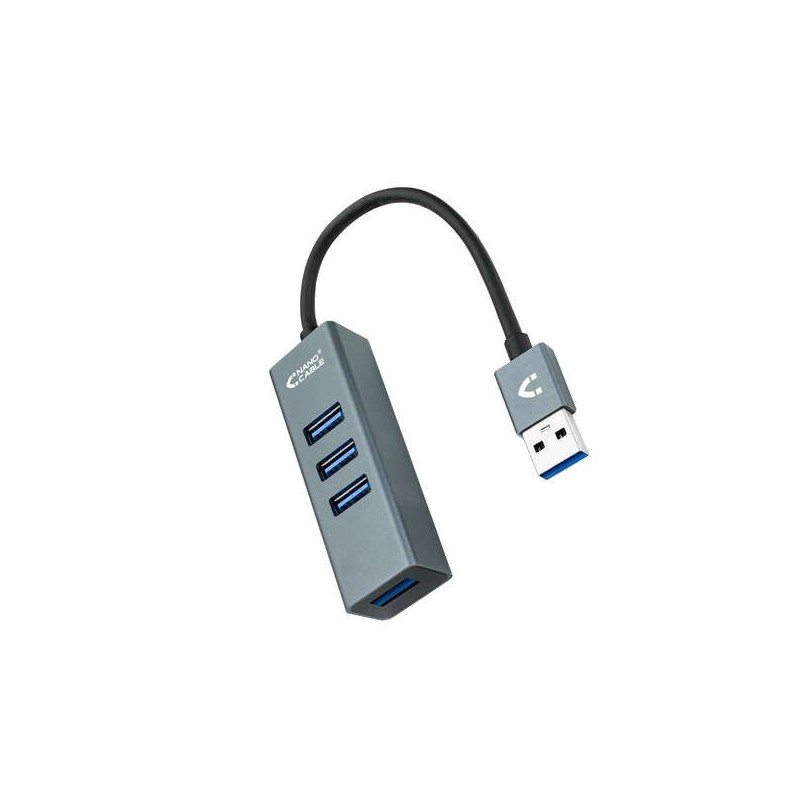 USB 3,0 Hub Nanocable 4xUSB3,0. USB-A/M-USB 3,0/H - Aluminum - 10 cm - Color Gray