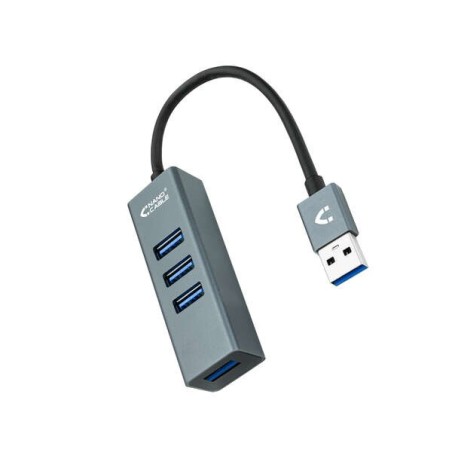 Hub USB 3.0 Nanocable 4xUSB3.0. USB-A/M-USB 3.0/H - Alumínio - 10 cm - Cor Cinzenta