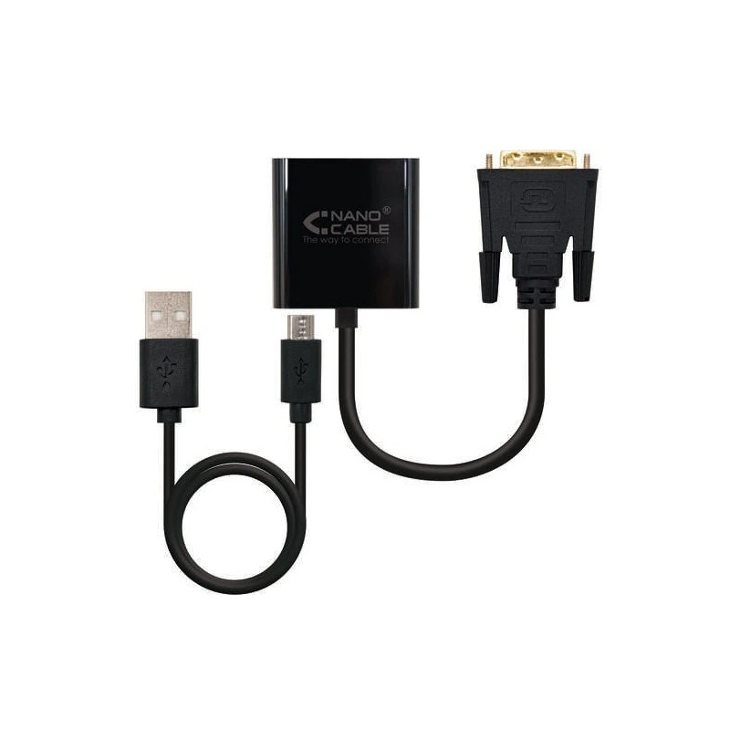 Nanocable Conversor DVI 24+1/M a VGA HDB15/H - 10 cm - Color Negro