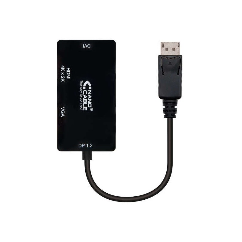 Nanocable Displayport to VGA / DVI / HDMI Converter - 3 in 1 - DP 1,2/M-VGA/H-DVI/H-HDMI/H 4K - 15 cm - Color Black