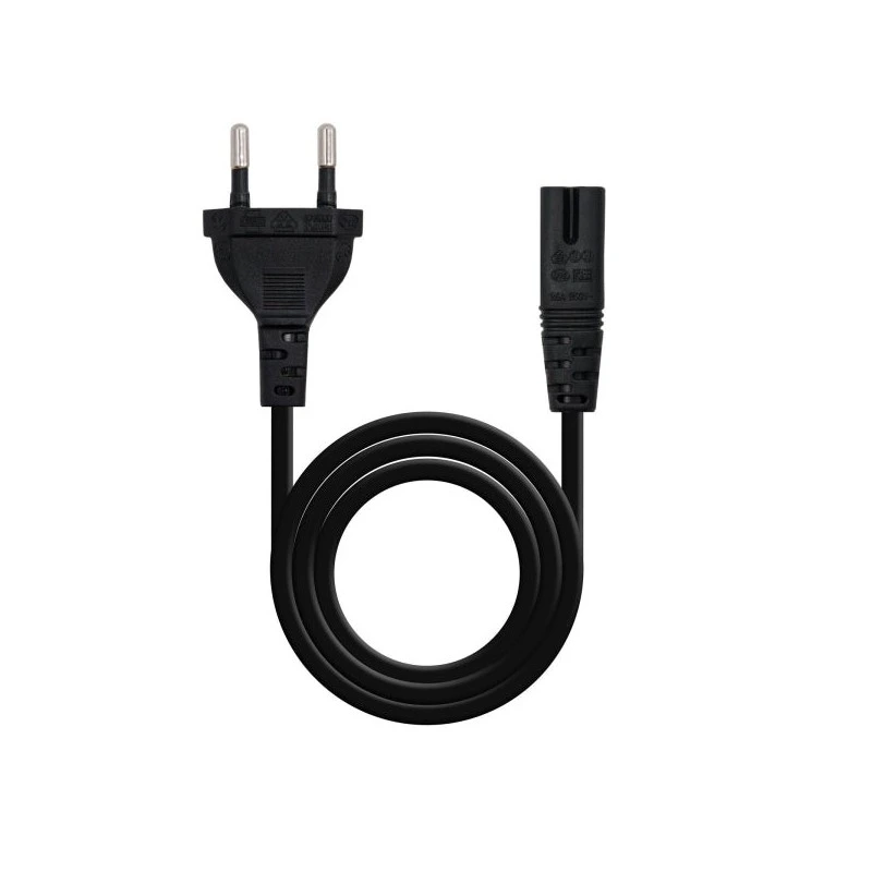 Cabo de Alimentação Nanocable Formato 8 CEE7/16 Macho para C7 Fêmea 2m - Cor Preto