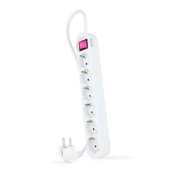 Nanocable Protection Strip with 6 Shuckos - 1,40m Cable - On/Off Switch - Color White