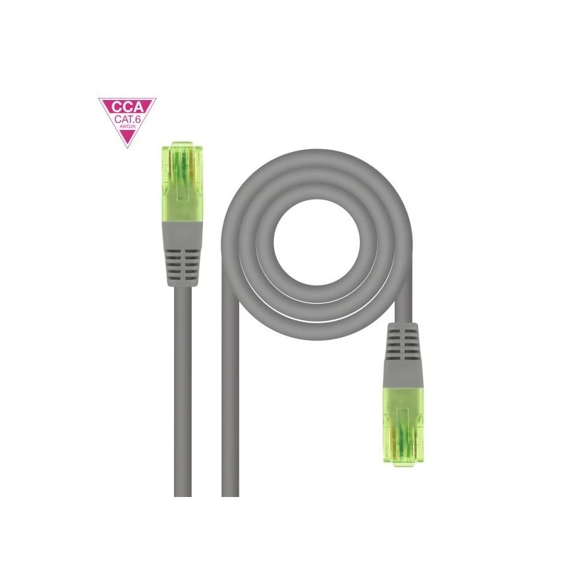 Cabo de rede Nanocable Patch Cord Cat.6 UTP AWG26 CCA - Comprimento 20m - Cor Cinzenta