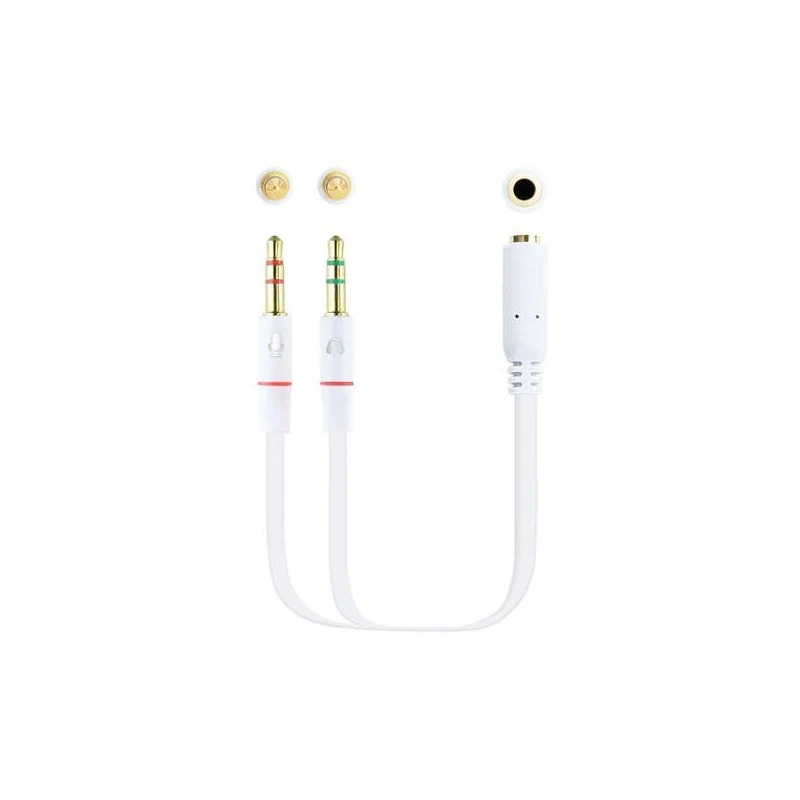 Câble adaptateur audio Jack 3,5 mm femelle 4 broches Nanocable vers 2x Jack mâle 3,5 mm 3 broches 0,20 m - Couleur Blanc