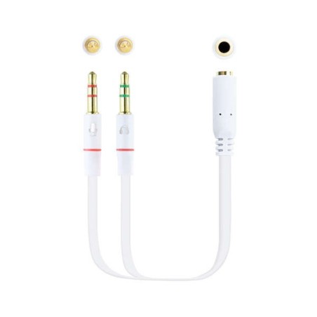 Câble adaptateur audio Jack 3,5 mm femelle 4 broches Nanocable vers 2x Jack mâle 3,5 mm 3 broches 0,20 m - Couleur Blanc