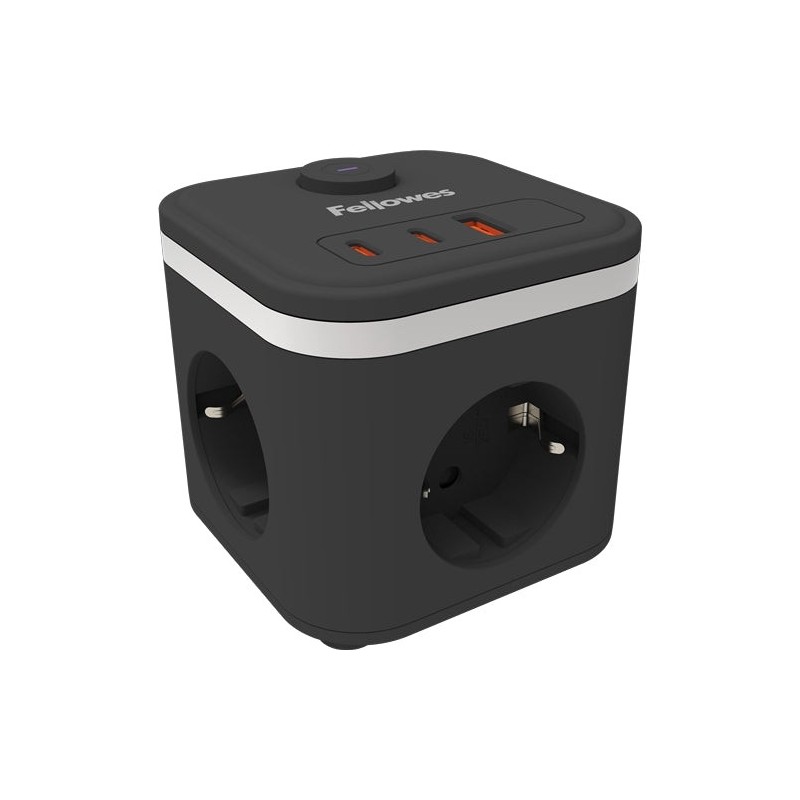 Fellowes Cubo de Tomadas de Secretária com 3 Tomadas 230V + 2x USB-C 20W max. - 1x USB-A 18W max. - Cabo de 2m - Interruptor