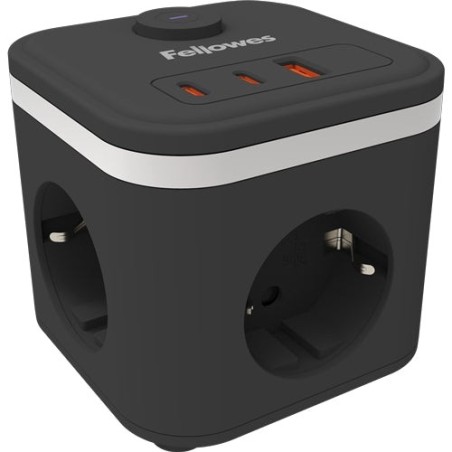 Fellowes Cubo de Tomadas de Secretária com 3 Tomadas 230V + 2x USB-C 20W max. - 1x USB-A 18W max. - Cabo de 2m - Interruptor