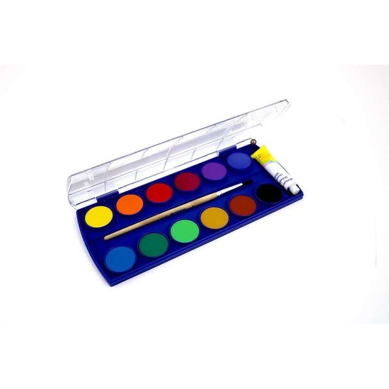 Pelikan Acuarelas Escolares - 12 Colores - Acuarela Escolar F355 - Caja de 12 Colores + 1 Pincel - Faciles de Diluir
