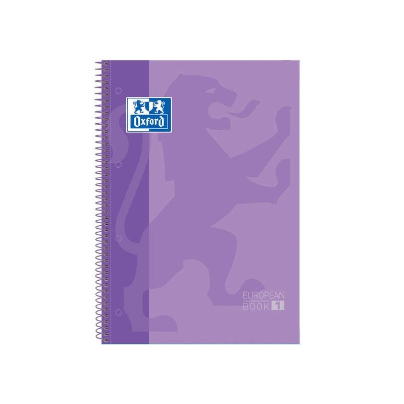 Cahier à spirale Oxford Europeanbook 1 Format A4+ Carré 5x5 mm - 80 feuilles - Bande de couleur - Couverture brillante