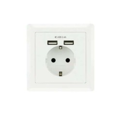 Base de prise murale encastrable de type Schuko Nanocable Rosette avec 2 prises USB 2,4 A - Couleur blanche