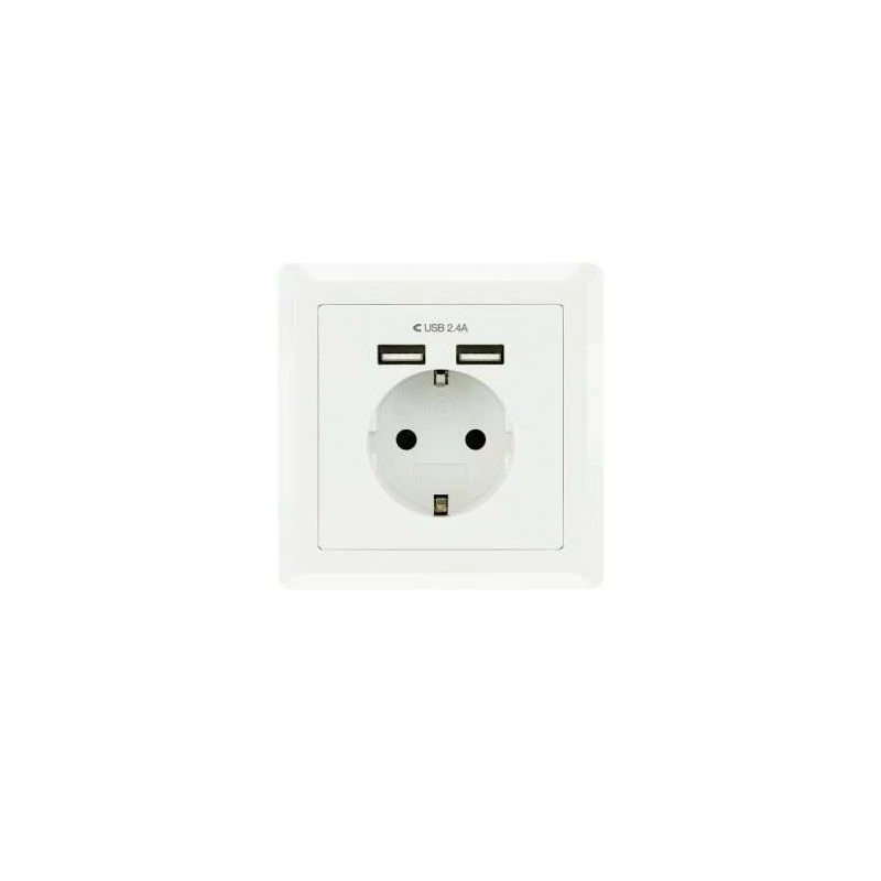 Base de Tomada de Parede Tipo Schuko Embutida Nanocable Roseta com 2 Tomadas USB 2.4A - Cor Branca