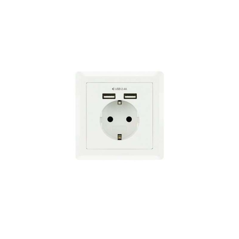Nanocable Rosette Recessed Schuko-Type Wall Socket Base with 2 2,4A USB Sockets - White Color