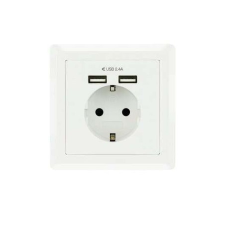 Nanocable Roseta Base de Enchufe de Pared Empotrable Tipo Schuko con 2 Tomas USB 2.4A - Color Blanco