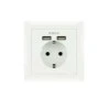 Base de Tomada de Parede Tipo Schuko Embutida Nanocable Roseta com 2 Tomadas USB 2.4A - Cor Branca
