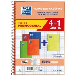 Oxford School Classic Write&Erase Pack de 5 Cuadernos Espiral Tapa Extradura - Tamaño Folio - Milimetrado con Margen - 80 Hojas