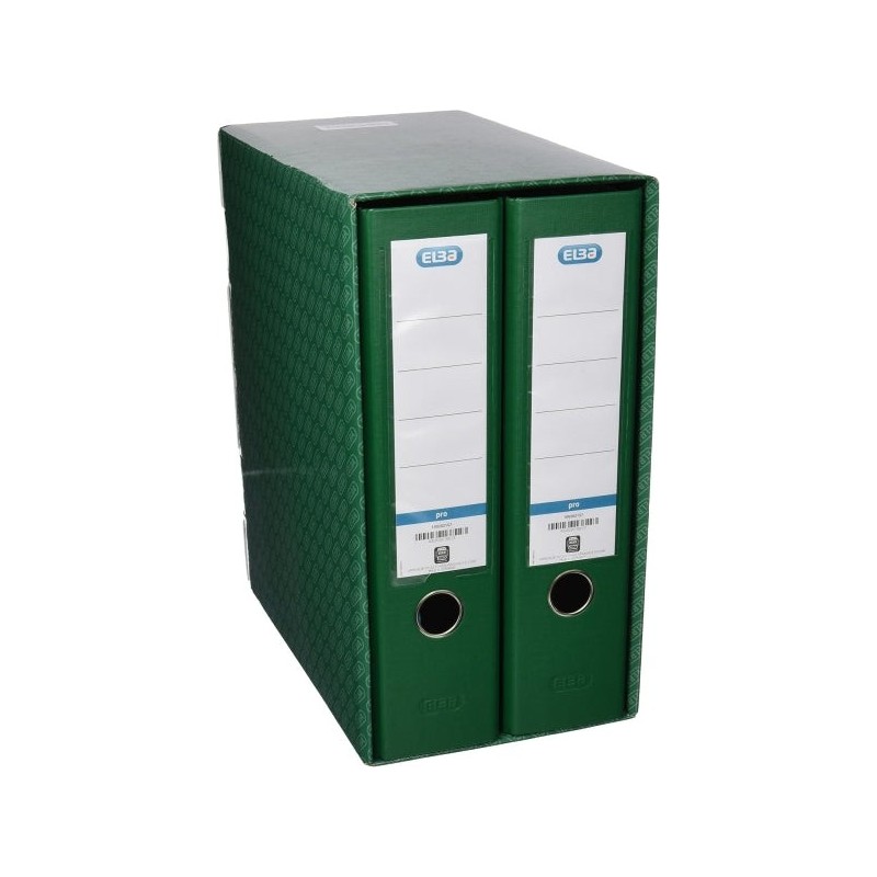 Elba Rado Top Module of 2 A4 Lever Files - Spine 80mm - Plastic Lined Exterior - Paper Interior - Color Green