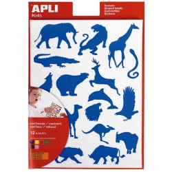 Apli Gomets Animales Salvajes - 204 Unidades por Bolsa - Formas de Elefante, Tigre, Jirafa y Mas - Adhesivo Base Agua y