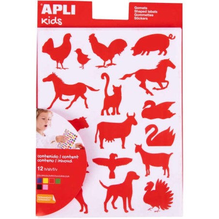 Apli Bag of Permanent Adhesive Gomets with Farm Animal Shapes - 204 Gomets per Bag - Develops Fine Psychomotor Skills and