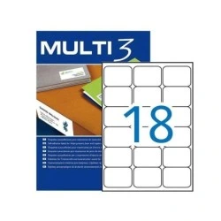 Multi3 Pacote de 1800 Etiquetas Brancas Tamanho 63,5x46,6mm - Bordas rombas - Adequado para impressão