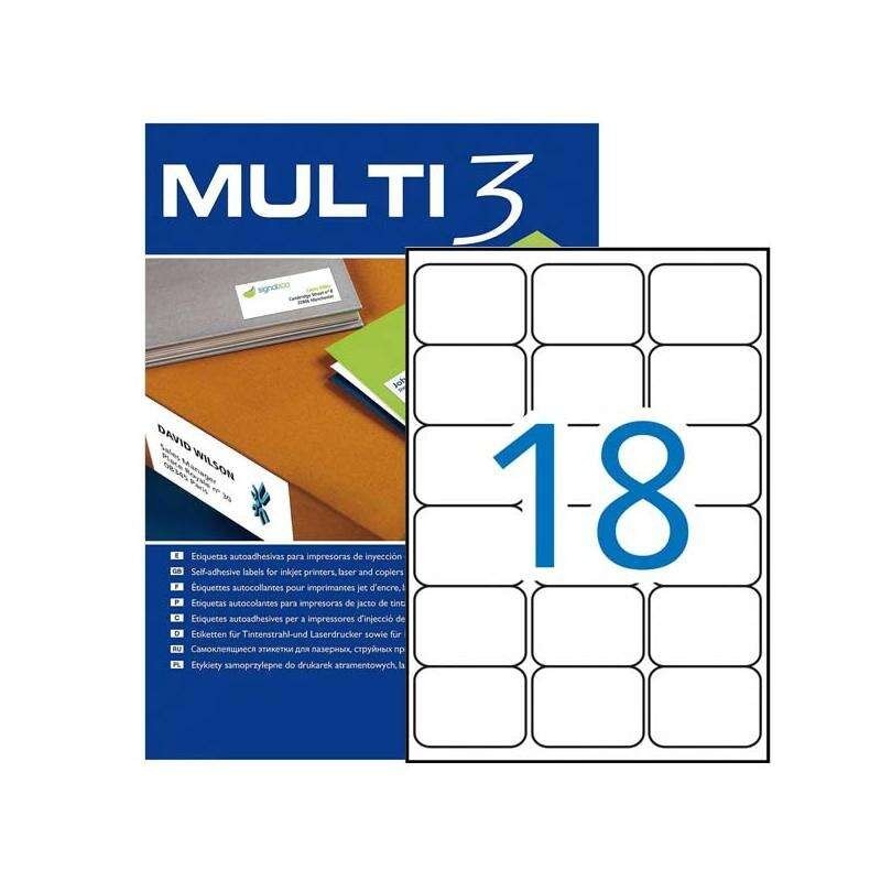 Multi3 Pacote de 1800 Etiquetas Brancas Tamanho 63,5x46,6mm - Bordas rombas - Adequado para impressão