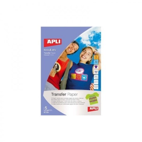 Pacote Apli de 5 folhas de papel de transferência para impressoras jato de tinta - Ideal para roupas coloridas - Perfeito para