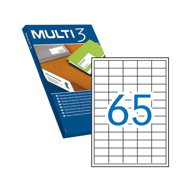 Multi3 Pack of 32,500 White Straight Edge Labels Size 38,0X21,2mm with Permanent Adhesive for Multiple Uses