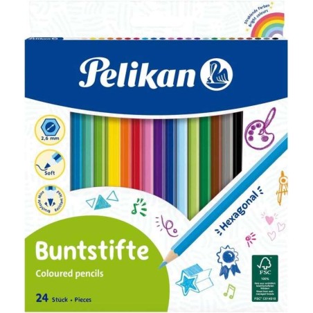 Caixa Pelikan com 24 Lápis de Cor Hexagonais Lacados - Mina Anti-quebra - FSC
