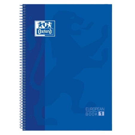 Oxford Europeanbook 1 Spiral Notebook Format A4+ Squared 5x5mm - 80 Sheets - Color Band - Extra-Hard Glossy Cover - Navy Blue