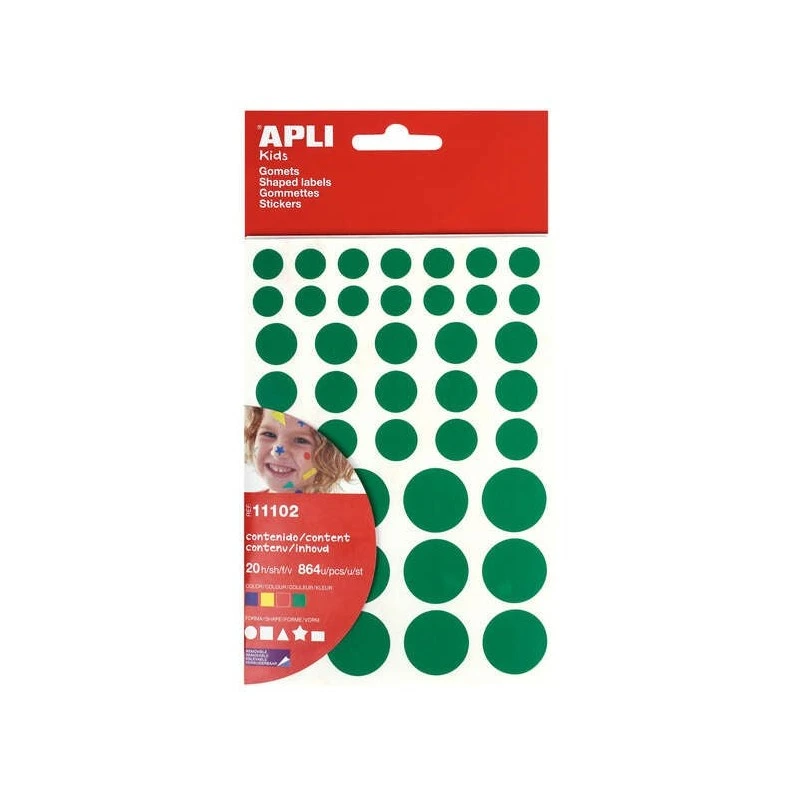 Apli Gomets Removable Adhesive - 864 Gomets per Bag - Different Colors, Shapes and Sizes - Skill Development - EN-71 and FSC