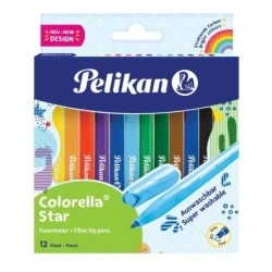 Pelikan Colorella Star Pack de 12 Rotuladores de Colores - Punta Fina - Tinta Lavable - Agarre Ergonomico - Colores vivos