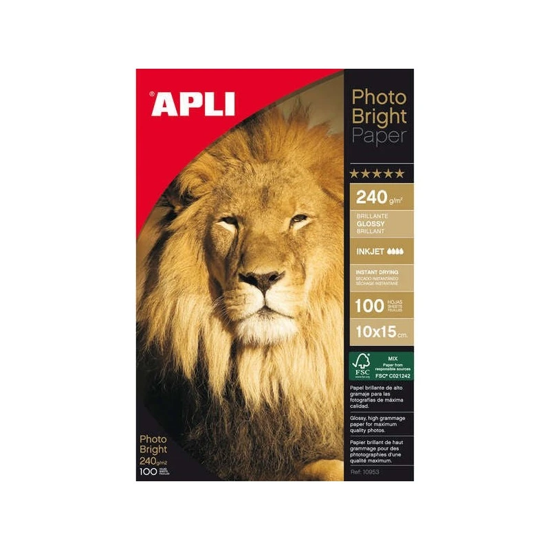 Papier Photo Apli Photobright 10 x 15 cm 240g 100 Feuilles