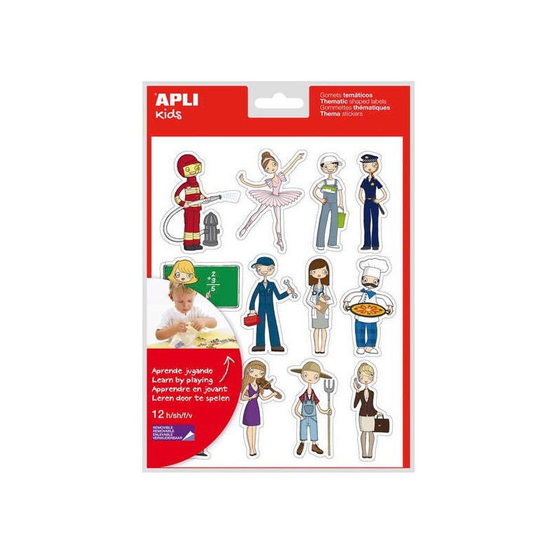 Apli Gomets Tematicos las Profesiones - 144 Unidades - Adhesivo Removible - Desarrollados con Educadores - Ilustraciones