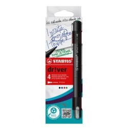 Stabilo Dr!ver Pack de 4 marqueurs à pointe moyenne 0,8 mm - Encre anti-taches, sans odeur et à base d'eau - Fabriqué à 94 % de