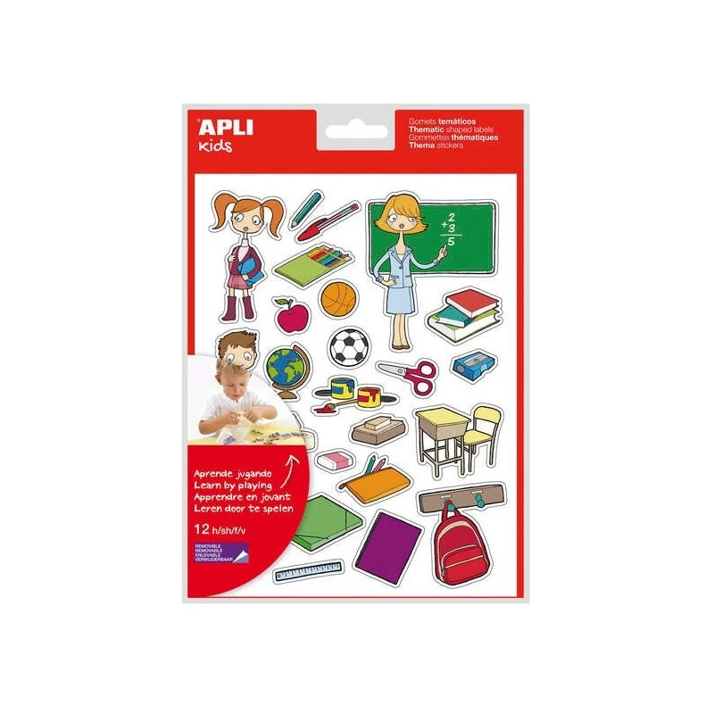 Apli School Theme Gomets - 312 Units - Removable Adhesive - Educational Illustrations - Ideal Format for Schools - Complies