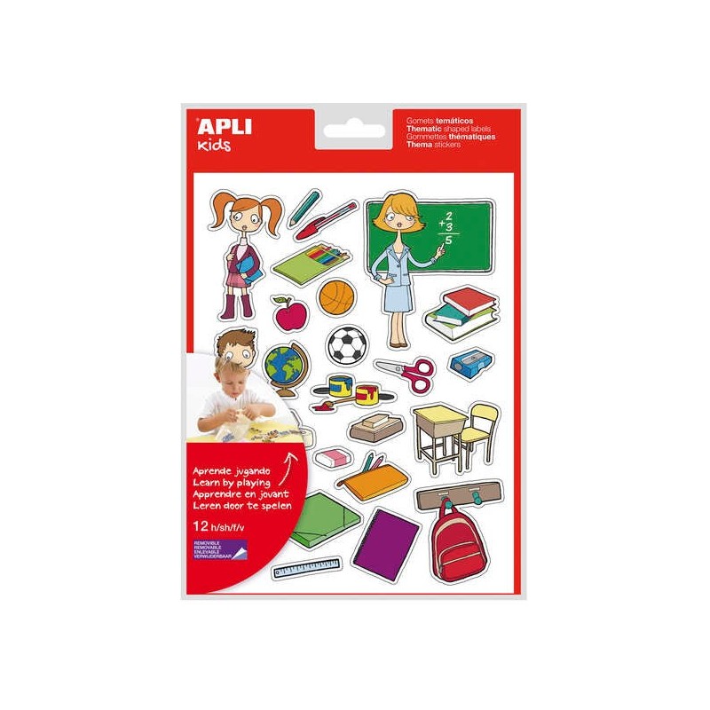 Gomets Tema Escolar Apli - 312 Unidades - Adesivo Removível - Ilustrações Educacionais - Formato Ideal para Escolas - Atende às
