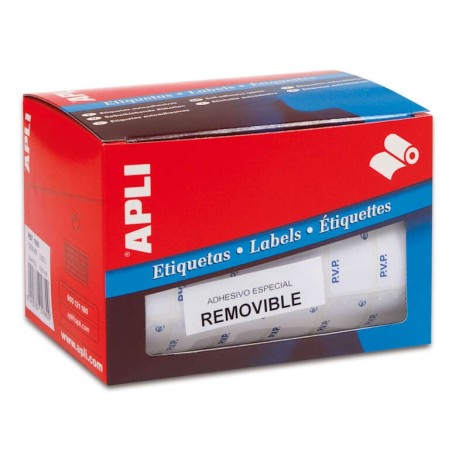 Apli Rollo de 2.520 Etiquetas PVP 16x22mm - Texto Preimpreso con las Siglas PVP - Adhesivo Removible - Color Blanco