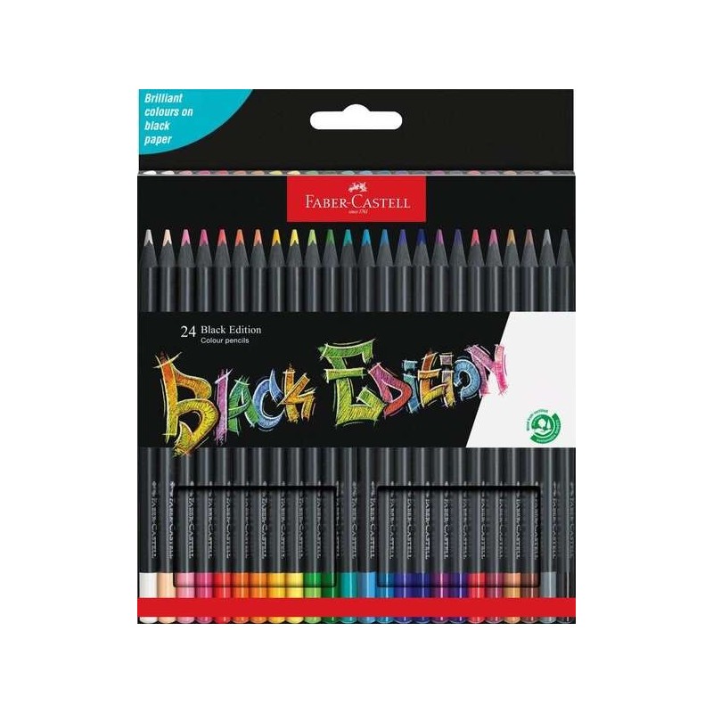 Faber-Castell Black Edition Pack de 24 Lapices de Colores - Mina Supersuave - Madera Negra - Ideales para Dibujo sobre Papel