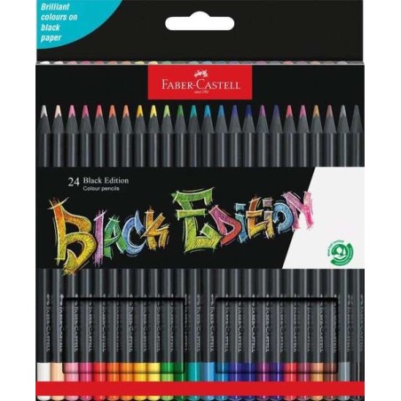 Faber-Castell Black Edition Pack de 24 Lapices de Colores - Mina Supersuave - Madera Negra - Ideales para Dibujo sobre Papel