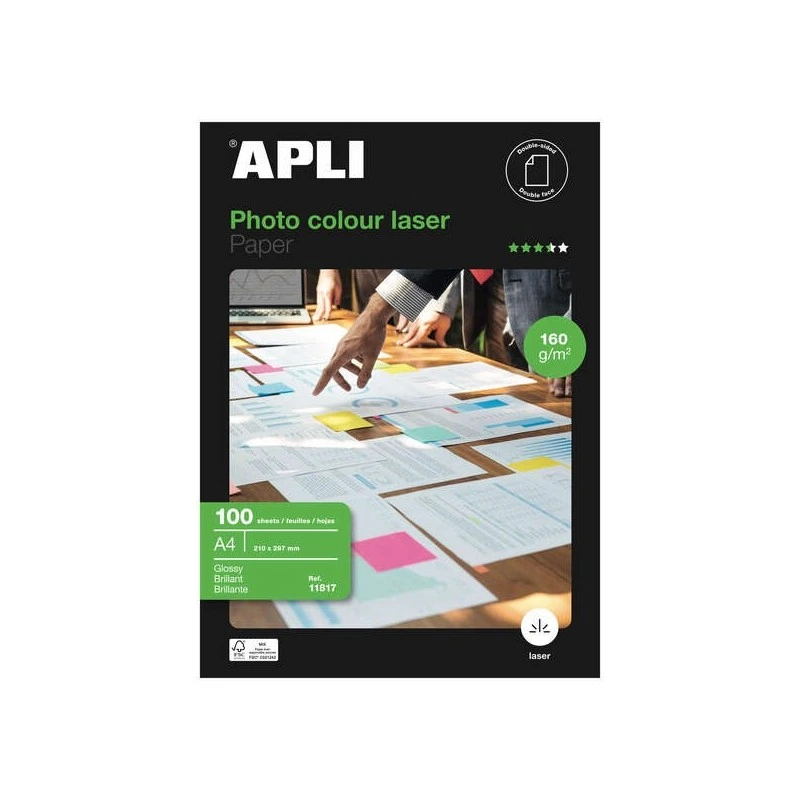 Apli Papel Fotografico Colour Laser A4 160g 100 Hojas