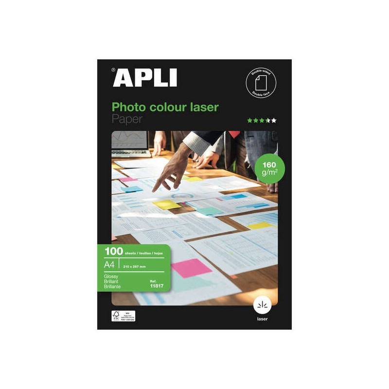 Papier Photo Laser Couleur Apli A4 160g 100 Feuilles