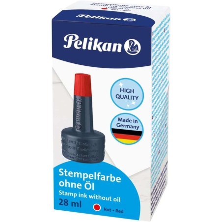 Bouteille d'encre Pelikan pour tampons 28 ml - Sans huile - Séchage rapide - Résistant à l'eau - Couleur rouge intense